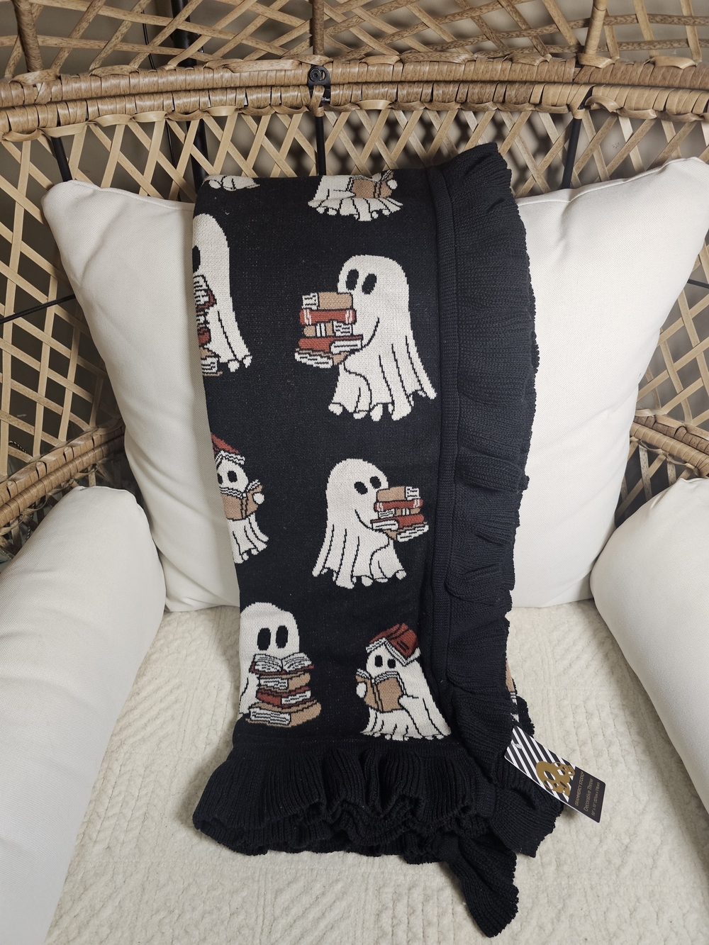 NEW VIRAL HALLOWEEN GHOST AND READING BOOKS REVERSIBLE THROW BLANKET | 50X70